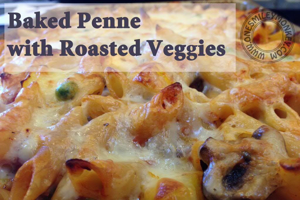 Baked penne with roasted veggies