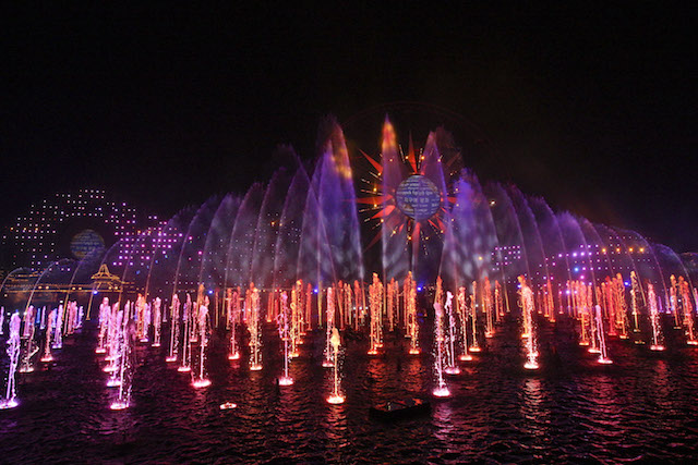 WORLD OF COLOR - SEASON OF LIGHT -- "World of Color - Season of Light" brings the warmth and heartfelt spirit of the holidays to this stunning, nighttime water spectacular, with its 1,200 powerful fountains shooting water as high as 200 feet to help tell the story. The show's musical soundtrack features some well-known musical artists performing popular holiday tunes, including "Let it Snow"by Dean Martin and "Baby, It's Cold Outside" by Michael Buble and Idina Menzel. With classic holiday music, humor and memorable moments from Disney animated films, this becomes an ideal way for guests to conclude their holiday visit. (Scot Brinegar/Disneyland)